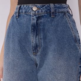 Calça Jeans Feminina Balloon Com Strass Boby Blues Azul Medio