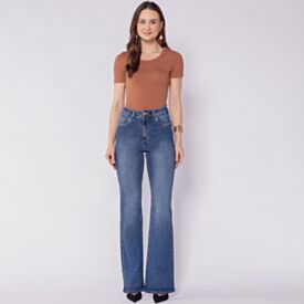 Calça Jeans Feminina Flare Patricia Foster Azul Medio