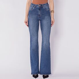 Calça Jeans Feminina Flare Patricia Foster Azul Medio