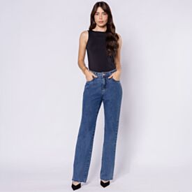 Calça Jeans Feminina Reta Sawary Azul Medio