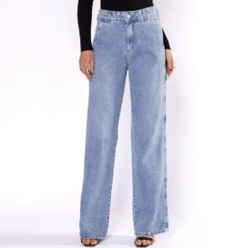 Calça Jeans Feminina Wide Leg Carpinteiro Sawary Azul Claro