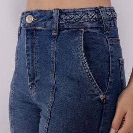 Calça Jeans Feminina Wide Leg Cós Com Trança Boby Blues