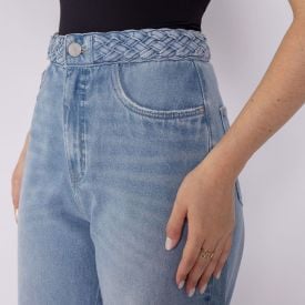Cal&ccedil;a Jeans Feminina Wide Leg C&oacute;s Com Tran&ccedil;a Patricia Foster Azul Claro