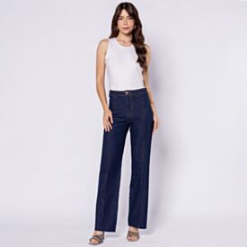 Calça Jeans Feminina Wide Leg Patricia Foster Amaciado