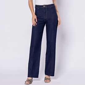 Calça Jeans Feminina Wide Leg Patricia Foster Amaciado