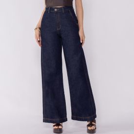 Calça Jeans Feminina Wide Leg Patricia Foster Amaciada