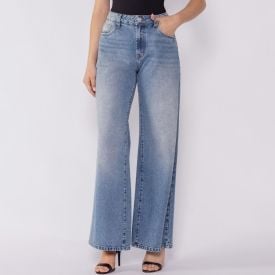 Calça Jeans Feminina Wide Leg Patricia Foster Azul Claro