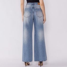 Calça Jeans Feminina Wide Leg Patricia Foster Azul Claro