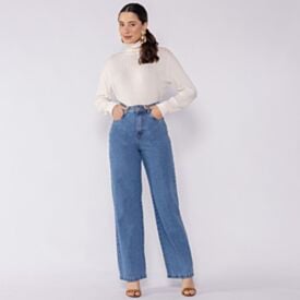 Cal&ccedil;a Jeans Feminina Wide Leg Reta Patricia Foster