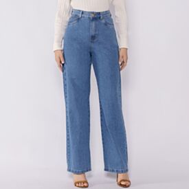 Cal&ccedil;a Jeans Feminina Wide Leg Reta Patricia Foster