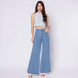Calça Jeans Feminina Wide Leg Sawary Azul Claro