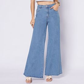 Calça Jeans Feminina Wide Leg Sawary Azul Claro