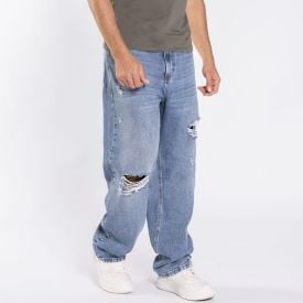Cal&ccedil;a Jeans Masculina Baggy Destroyed Thing Azul Medio