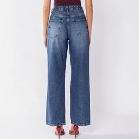 Cal&ccedil;a Jeans Wide Leg Feminina C&oacute;s Deslocado Boby Blues Azul Medio