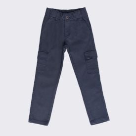 Cal&ccedil;a Reta Cargo Infantil Menino 4 A 10 Anos Hot Dog Marinho