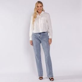 Camisa Cropped Feminina Com Aplique Boby Blues Off White
