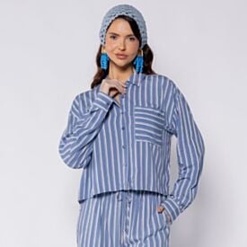 Camisa Cropped Listrada Boby Blues Infinito/Off
