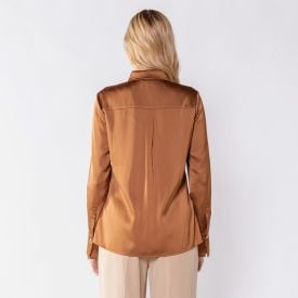 Camisa Feminina De Cetim Patricia Foster Noz Moscada
