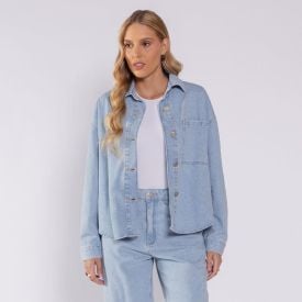 Camisa Feminina Jeans Boby Blues Azul Claro