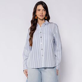 Camisa Feminina Listrada Maquinetada Patricia Foster Azul