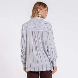 Camisa Feminina Manga Longa Oversized Patricia Foster Azul/Marrom