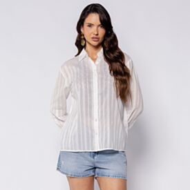 Camisa Feminina Maquinetada Em Algodão Patricia Foster Off White