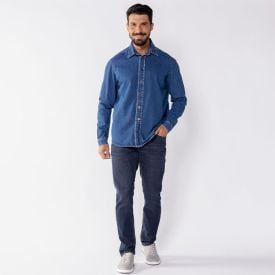 Camisa Jeans Masculina Marc Alain Azul Medio