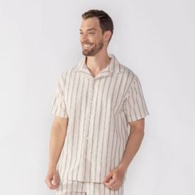 Camisa Masculina De Botão Listrada Thing Off White