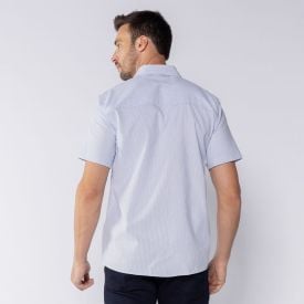 Camisa Masculina De Botão Tecido Plano Marc Alain Azul