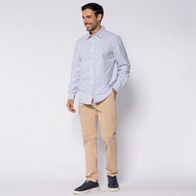 Camisa Masculina Oxford Listrada Marc Alain Listrado Azul