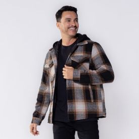 Camisa Masculina Xadrez De Flanela Com Capuz Thing
