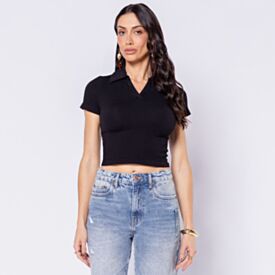 Camisa Polo Feminina Sem Costura Boby Blues Preto