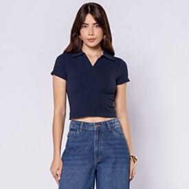 Camisa Polo Feminina Sem Costura Boby Blues Marinho