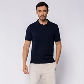 Camisa Polo Masculina Em Tricot Marc Alain Azul Marinho