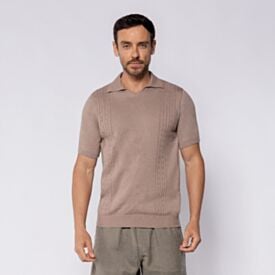 Camisa Polo Masculina Gola V Em Tricot Thing Bege Mescla