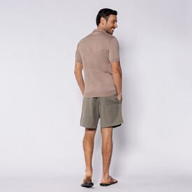 Camisa Polo Masculina Gola V Em Tricot Thing Bege Mescla