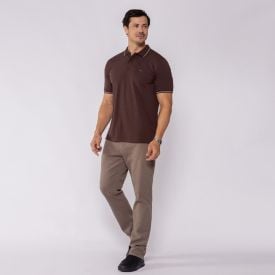 Camisa Polo Piquet Masculina Marc Alain Marrom