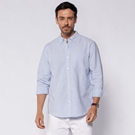 Camisa Social Masculina Com Bolso Marc Alain Azul