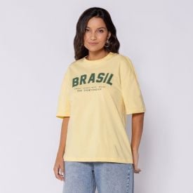 Camiseta do Brasil feminina amarela de algodão