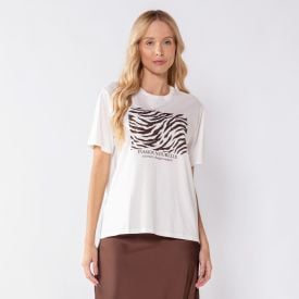 Camiseta Feminina Zebra Com Paet&ecirc; Patricia Foster Off White