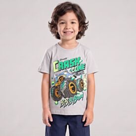 Camiseta Infantil Hot Wheels 4 a 10 Anos Mattel Cinza Nevoeiro