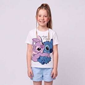 Camiseta Infantil Menina Angel e Stitch 4 a 10 Anos Disney Off White