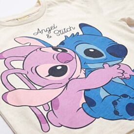 Camiseta Infantil Menina Angel e Stitch 4 a 10 Anos Disney Off White