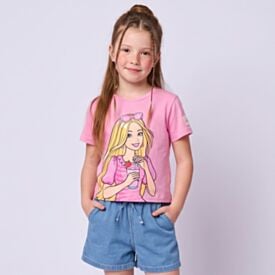 Camiseta Infantil Menina Barbie 4 a 10 Anos Rosa