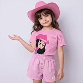 Camiseta Infantil Menina Boiadeirinha 2 a 8 Anos Rosa Bailarina