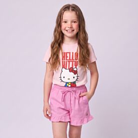 Camiseta Infantil Menina Hello Kitty 4 a 10 Anos Rosa Suspiro