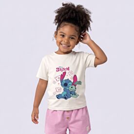 Camiseta Infantil Menina Stitch 1 a 3 Anos Disney Off White