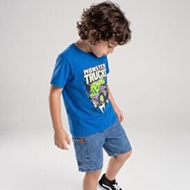 Camiseta Infantil Menino 4 a 10 Anos Hot Wheels Azul Cobalto