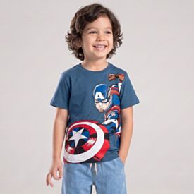 Camiseta Infantil Menino Capitão América 4 a 10 Anos Petroleo Light