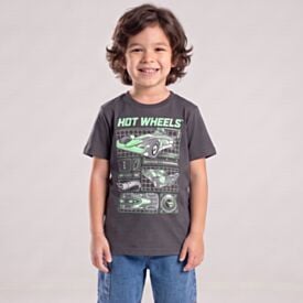 Camiseta Infantil Menino Hot Wheels 4 a 10 Anos Grafite